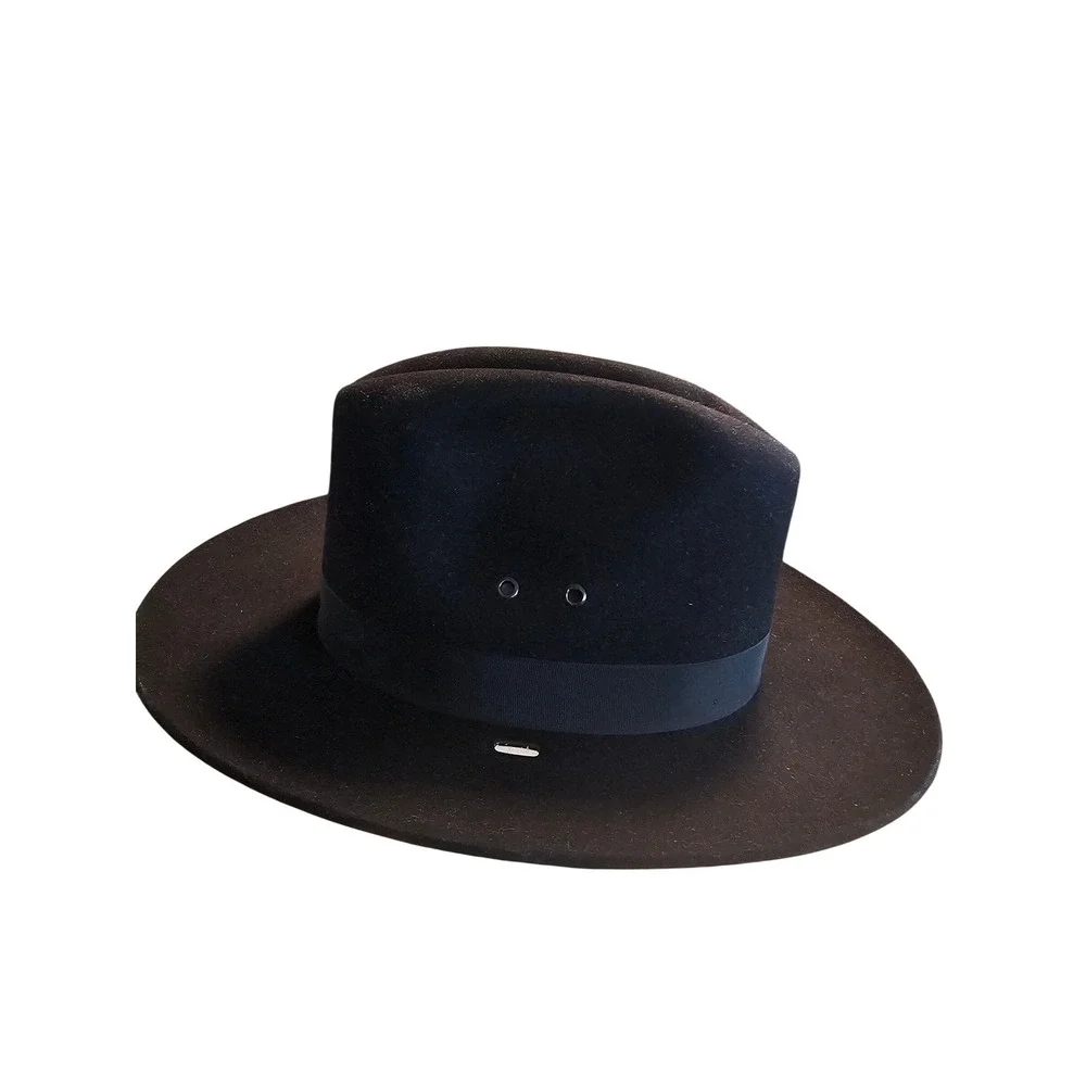 Stratton USA Black Felt Campaign Drill Sergeant Hat Size 7 1/8 F40 Self Forming